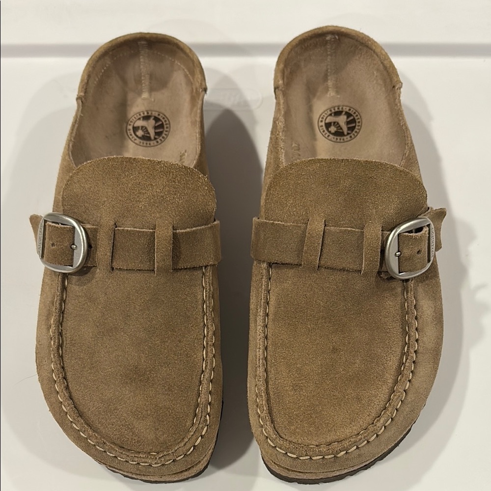 Womens Tan Suede Slip-ons
